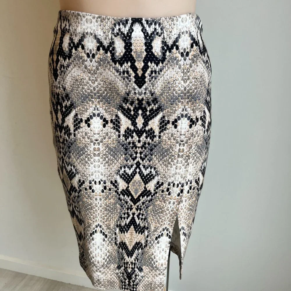Witchery Ladies Cream & Black Snake Skin Print Stretch Midi Pencil Skirt Size 14 - Picture 10 of 12